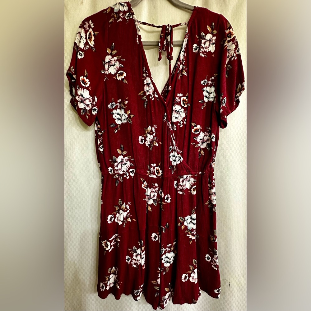 Deep Red Floral Romper - Picture 2 of 5
